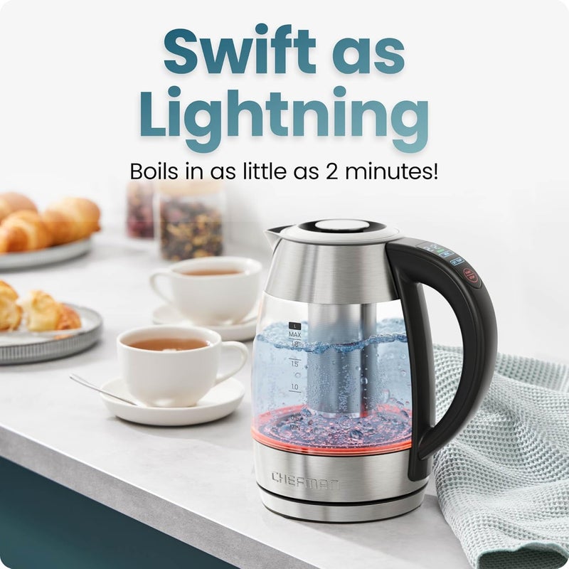 Chefman Lightning High-Powered Electric Kettle, 1.8L 1750W, Rapid Boil 2 Cups in 2 Minutes, BPA Free Cordless Tea Kettle with Digital Temperature Control and 1-Hour Keep Hot – Stainless Steel - Image 2
